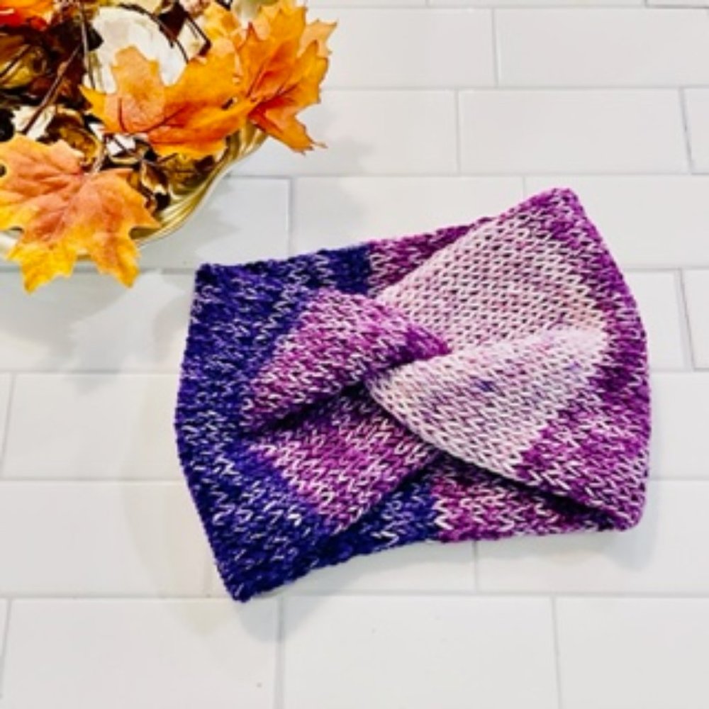 SOLD Purple 2 tone Knit twisted Headband - Womens Ear warmer